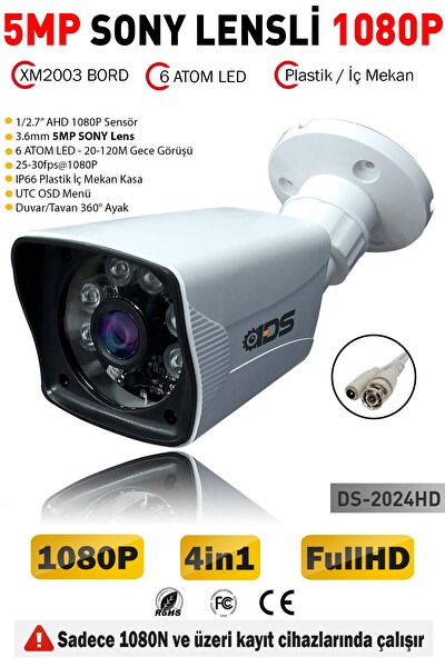 IDS 5MP Sony Lensli 1080P 6 Atom LED Gece Görüşlü Su Geçirmez Plastik Kasa FullHD Güvenlik Kamerası DS-2024HD