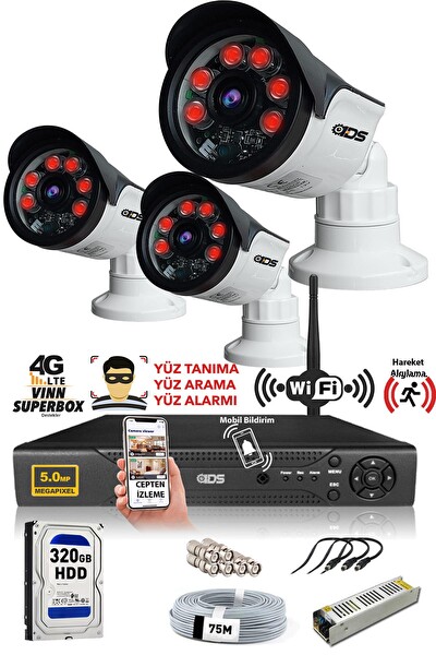 IDS 3 Kameralı 5MP Sony Lensli Full HD Gece Görüşlü Cepten İzle Güvenlik Kamerası Sistemi DS-2015HD-SET3-ARRAY