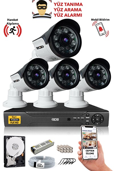 IDS 4 Kameralı Yüz Tanımalı FullHD Gece Görüşlü Cepten İzleme Güvenlik Kamerası Seti DS-2015HD-SET4-250-VGUARD