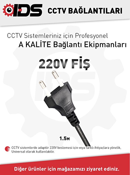 IDS A Kalite 220V Cereyan Kablosu 2 Pin Güvenlik Kamerası Sistemleri