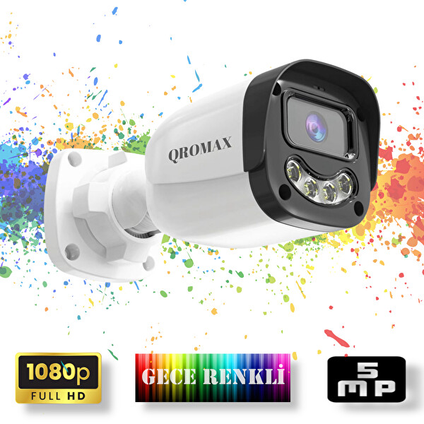 Qromax 1 Kameralı Set - Gece Renkli Gösteren Hareket Algılayan 5MP SONY Lensli Warm Ledli Güvenlik Kamerası Seti 2304W-9004