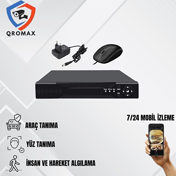 Qromax 12 Kameralı Set - Yapay Zeka Özellikli Gece Renkli SONY Lensli 12 Warm Ledli Güvenlik Kamerası Seti 312W-116