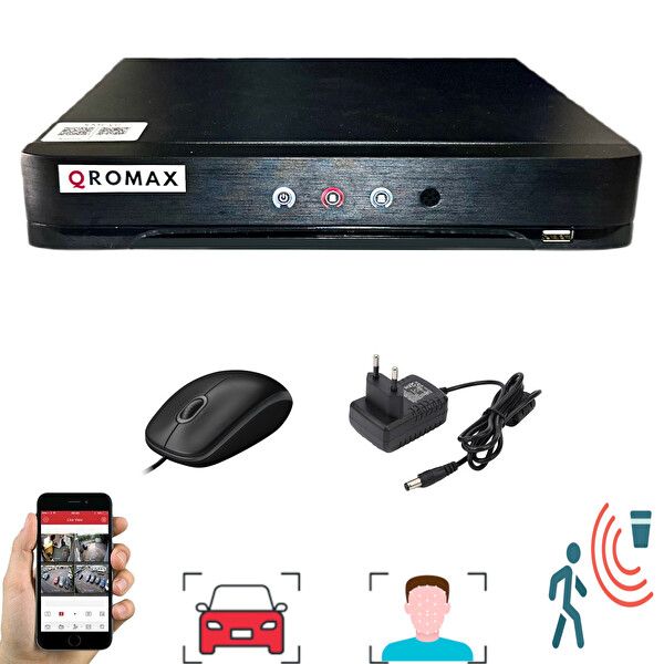 Qromax 5 Kamera Araç Yüz Hareket Algılayan Gece Görüşlü 36IR LED 5MP Sony Lensli 1080P Dome Güvenlik Kamerası Seti D136B-118-05