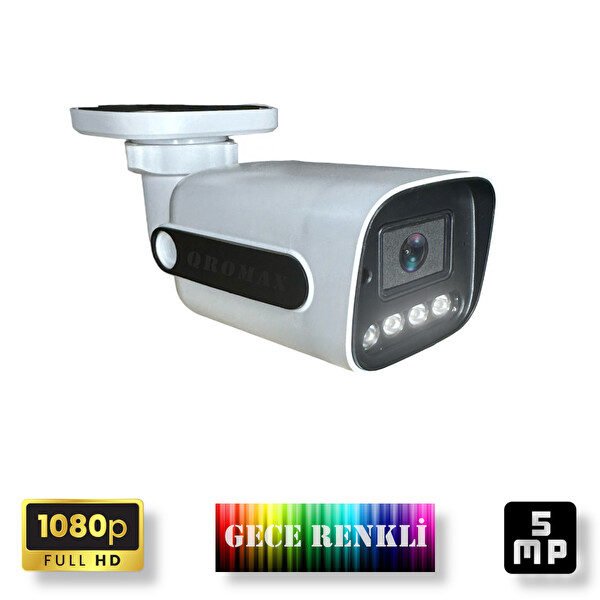 Qromax 1 Kameralı Set - Araç İnsan Yüz Hareket Algılayan Gece Renkli Gösteren 5 MP Lensli 1080P Güvenlik Kamerası Seti 784W