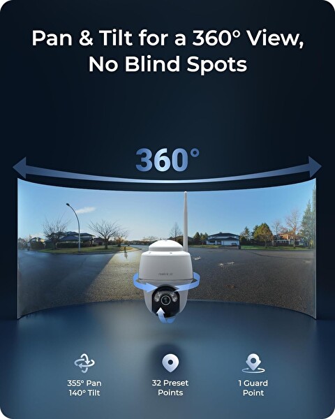 Reolink Argus PT 4K Kablosuz Dış Mekan Güneş Enerjili Güvenlik Kameraları B0C2PY2KTJ