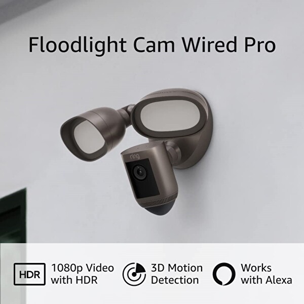 Ring Floodlight Cam Wired Pro Bronz Kuş Bakışı ve 3D Hareket Algılama B09PTLY3GC