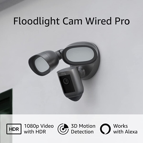 Ring Floodlight Grafit Cam Wired Pro Kuş Bakışı Ve 3D Hareket Algılama B09PTJKC33