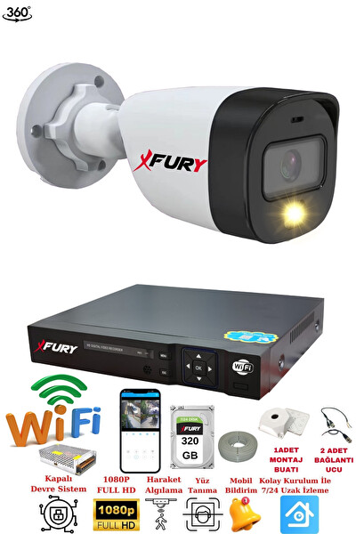 Fury 1 Kameralı 1080P 2 MP Görüntü Gece Renkli Full HD Ultra LED Gece Renkli Güvenlik Kamerası Seti 320 GB