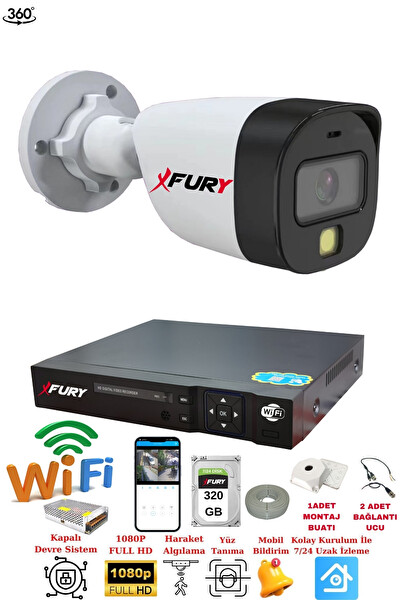Fury 1 Kameralı 1080P 2 MP Görüntü Gece Renkli Full HD Ultra LED Gece Renkli Güvenlik Kamerası Seti 320 GB