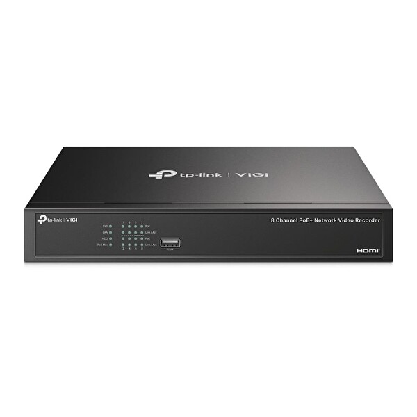 TP-Link VIGI NVR1008H-8MP 8 Kanal NVR (H.265+4K (2CH 8MP-4CH 4MP) PoE 113W Kayıt Cihazı