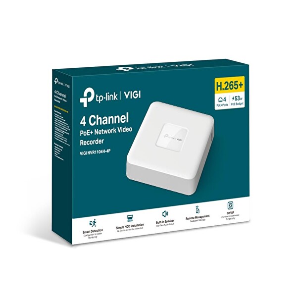 TP-Link VIGI NVR1104H-4P 4 Kanal NVR (H.265+4K (2CH 8MP-4CH 4MP) PoE 53W Kayıt Cihazı