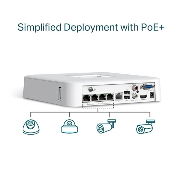 TP-Link VIGI NVR1104H-4P 4 Kanal NVR (H.265+4K (2CH 8MP-4CH 4MP) PoE 53W Kayıt Cihazı