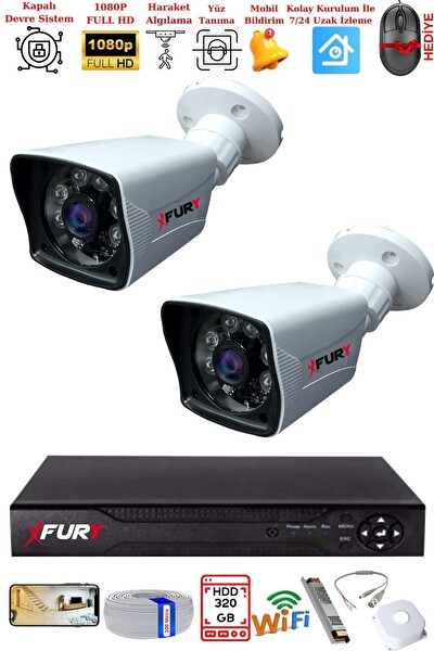 Fury 2 Kameralı 2 MP Full HD Görüntü 6 Atom LED Gece Görüşlü Dış Mekan Güvenlik Kamerası Seti 320 GB