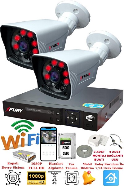 Fury 2 Kameralı 5 MP Lensli 1080P 2 MP Görüntü 6 Atom Gece Görüşlü Full HD Güvenlik Kamerası 5525A 500 GB