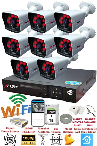 Fury 8 Kameralı 5 MP Lensli 1080P 2 MP Görüntü 6 Atom Gece Görüşlü FHD Güvenlik Kamerası 5525A 1 TB