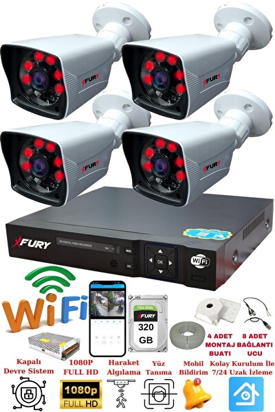 Fury 4 Kameralı 5 MP Lensli 1080P 2 MP Görüntü 6 Atom Gece Görüşlü FHD Güvenlik Kamerası 5525A 320 GB
