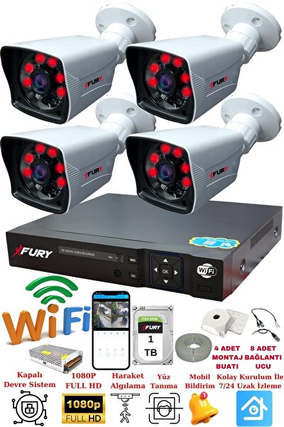 Fury 4 Kameralı 5 MP Lensli 1080P 2 MP Görüntü 6 Atom Gece Görüşlü FHD Güvenlik Kamerası 5525A 1 TB