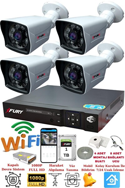 Fury 4 Kameralı 5 MP Lensli 1080P 2 MP Görüntü 6 Atom Gece Görüşlü FHD Güvenlik Kamerası 5525A 1 TB