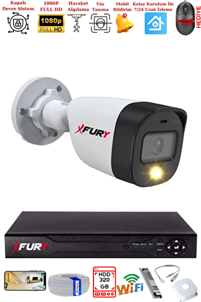 Fury 1 Kameralı 5 MP Lens 2 MP Görüntü Gece Renkli Full Hd Ultra Led Akıllı Güvenlik Kamerası Seti 320 GB