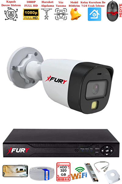 Fury 1 Kameralı 5 MP Lens 2 MP Görüntü Gece Renkli Full Hd Ultra Led Akıllı Güvenlik Kamerası Seti 320 GB