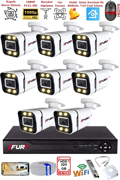 Fury 8 Kameralı 1080P Görüntü Gece Renkli Full HD 4 x Ultra LED Gece Renkli Güvenlik Kamerası Seti 320 GB