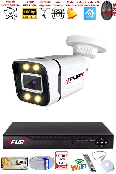 Fury 1 Kameralı 1080P Görüntü Gece Renkli Full HD 4 x Ultra LED Gece Renkli Güvenlik Kamerası Seti 320 GB