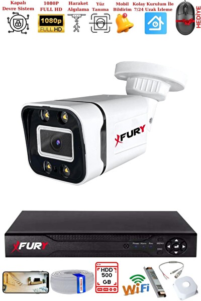 Fury 1 Kameralı 1080P Görüntü Gece Renkli Full HD 4 x Ultra LED Gece Renkli Güvenlik Kamerası Seti 500 GB