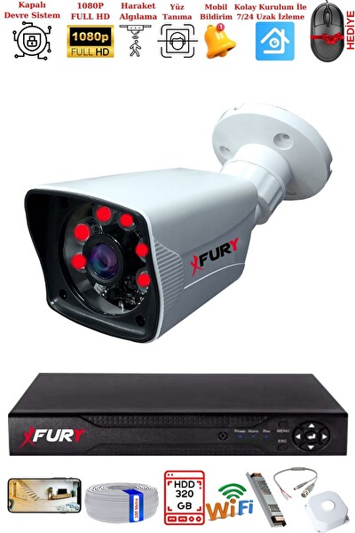 Fury 1 Kameralı 2 MP Full HD Görüntü 6 Atom LED Gece Görüşlü Dış Mekan Güvenlik Kamerası Seti 320 GB