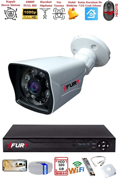 Fury 1 Kameralı 2 MP Full HD Görüntü 6 Atom LED Gece Görüşlü Dış Mekan Güvenlik Kamerası Seti 320 GB
