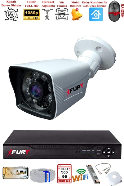 Fury 1 Kameralı 2MP Full HD Görüntü 6 Atom LED Gece Görüşlü Dış Mekan Güvenlik Kamerası Seti 500 GB