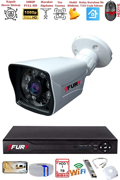 Fury 1 Kameralı 2 MP Full HD Görüntü 6 Atom LED Gece Görüşlü Dış Mekan Güvenlik Kamerası Seti 1 TB