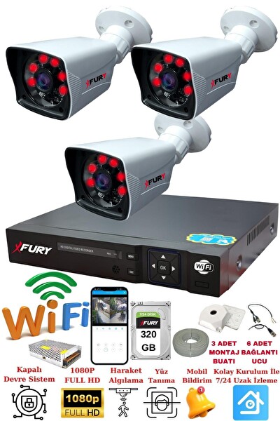 Fury 3 Kameralı 5 MP Lensli 1080P 2mp Görüntü 6 Atom Gece Görüşlü FullHd Güvenlik Kamerası 5525A 320GB
