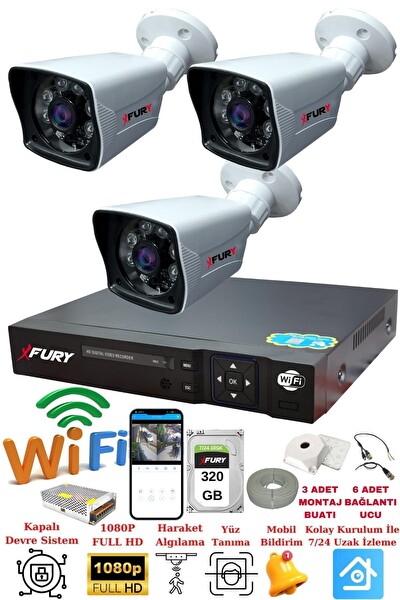 Fury 3 Kameralı 5 MP Lensli 1080P 2mp Görüntü 6 Atom Gece Görüşlü FullHd Güvenlik Kamerası 5525A 320GB