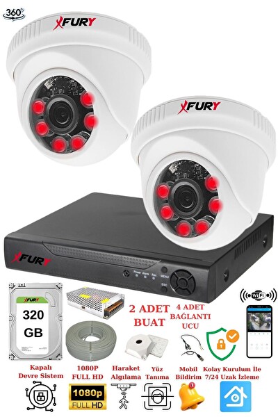 Fury 2 Kameralı 5 MP 3.6MM Lens 2 MP Görüntü 6 Atom Led Gece Görüşlü FullHd Güvenlik Kamerası 1412A 320 GB