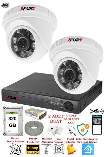 Fury 2 Kameralı 5 MP 3.6MM Lens 2 MP Görüntü 6 Atom Led Gece Görüşlü FullHd Güvenlik Kamerası 1412A 320 GB