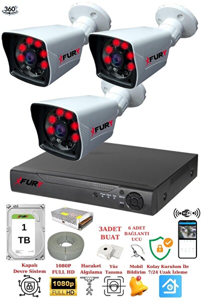 Fury 3 Kameralı 5 MP Lensli 1080P 2 MP Görüntü 6 Atom Gece Görüşlü FHD Güvenlik Kamerası 5525A 1 TB