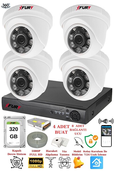 Fury 4 Kameralı 5 MP 3.6 MM Lens 2 MP Görüntü 6 Atom Led Gece Görüşlü FHD Güvenlik Kamerası 1412A 320 GB
