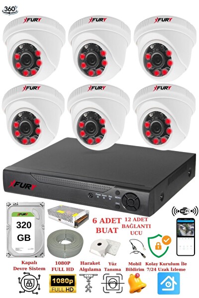 Fury 6 Kameralı 5 MP 3.6 MM Lens 2 MP Görüntü 6 Atom Led Gece Görüşlü FHD Güvenlik Kamerası 1412A 320 GB