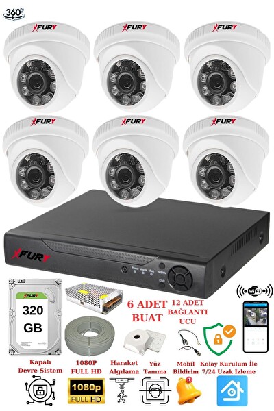 Fury 6 Kameralı 5 MP 3.6 MM Lens 2 MP Görüntü 6 Atom Led Gece Görüşlü FHD Güvenlik Kamerası 1412A 320 GB