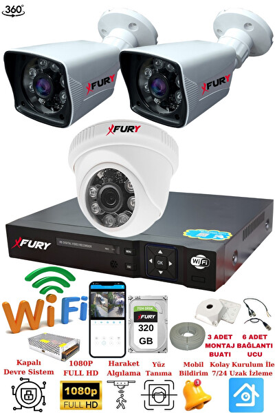 Fury 3 Kameralı 5 MP 3.6MM Lens 2 MP Görüntü 6 Atom Led Gece Görüşlü FHD Güvenlik Kamerası 5525DI 320 GB
