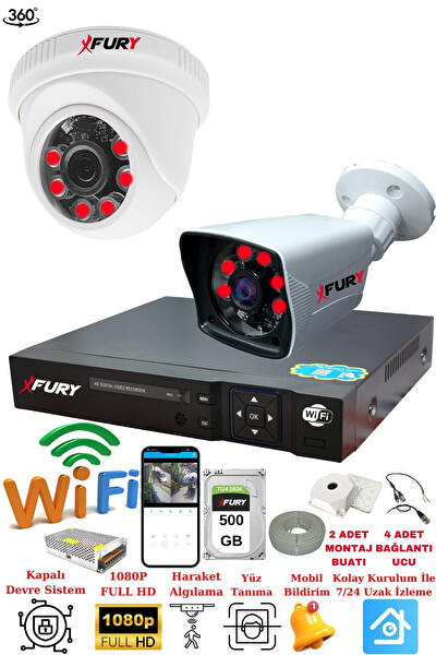 Fury 2 Kameralı 5mp 3.6MM Lens 2mp Görüntü 6 Atom LED Gece Görüşlü FHD Güvenlik Kamerası 5525di 500 GB