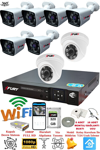 Fury 2 İç 6 Dış Kameralı 5mp Lens 2mp Görüntü Gece Görüşlü FHD Güvenlik Kamerası 14125525 320 GB