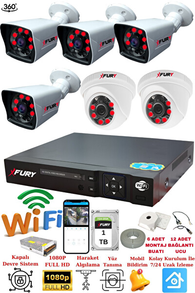 Fury 2 İç 4 Dış Kameralı 5mp Lens 2 MP Görüntü Gece Görüşlü FHD Güvenlik Kamerası 14125525 1 TB