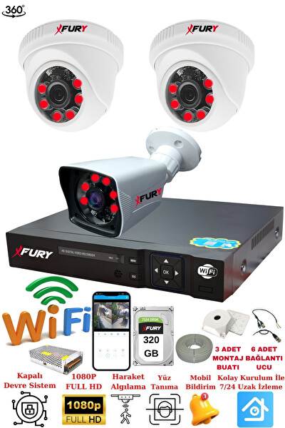 Fury 2 İç 1 Dış Kameralı 5mp Lens 2 MP Görüntü Gece Görüşlü FHD Güvenlik Kamerası 14125525 320 GB
