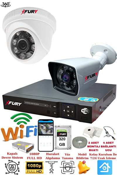 Fury 2 Kameralı 5mp 3.6mm Lens 2mp Görüntü 6 Atom Led Gece Görüşlü FHD Güvenlik Kamerası 5525di 320 GB