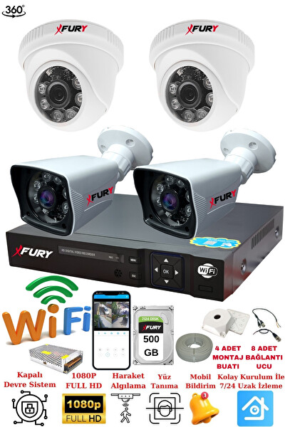 Fury 4 Kameralı 5mp 3.6mm Lens 2mp Görüntü 6 Atom Led Gece Görüşlü FHD Güvenlik Kamerası 251412 500 GB