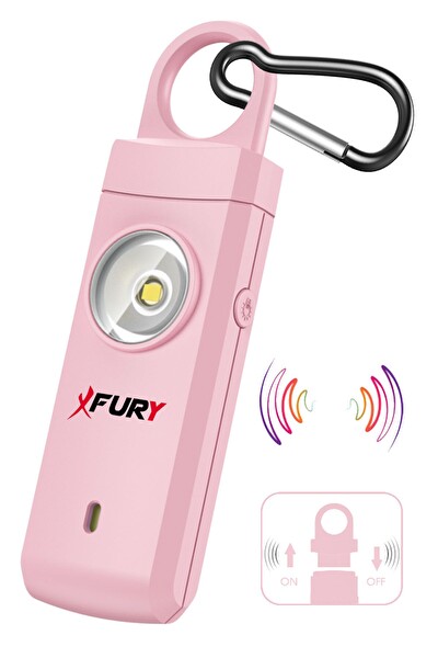 Fury 130db Yüksek Sesli Işıklı Şarj Edilebilir Kişisel Güvenlik Alarmı ve Anahtarlık - Pembe