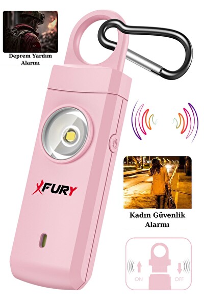 Fury 130db Yüksek Sesli Işıklı Şarj Edilebilir Kişisel Güvenlik Alarmı ve Anahtarlık - Pembe