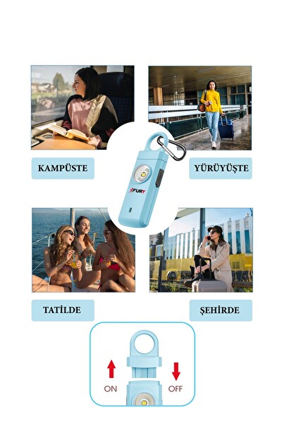 Fury Kişisel Güvenlik Alarmı Ve Anahtarlık 130db Yüksek Sesli Işıklı Şarj Edilebilir Mavi