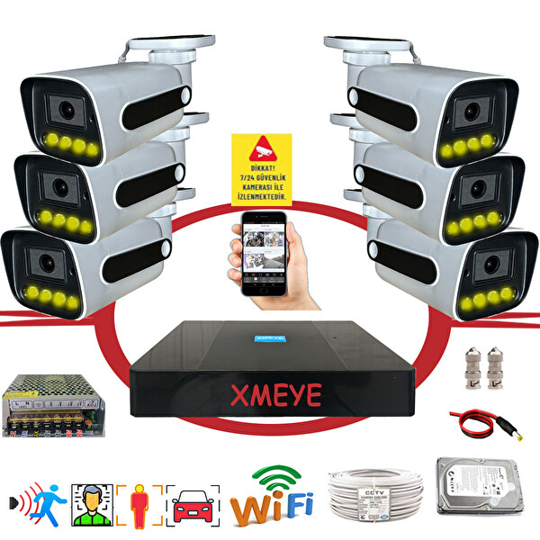 Bises 6'lı Araç Yüz ve İnsan Tanımalı Hareket Algılayan 5 MP Lens 4 Warm Led Gece Renkli Gösteren Güvenlik Kamera Seti BS784W
